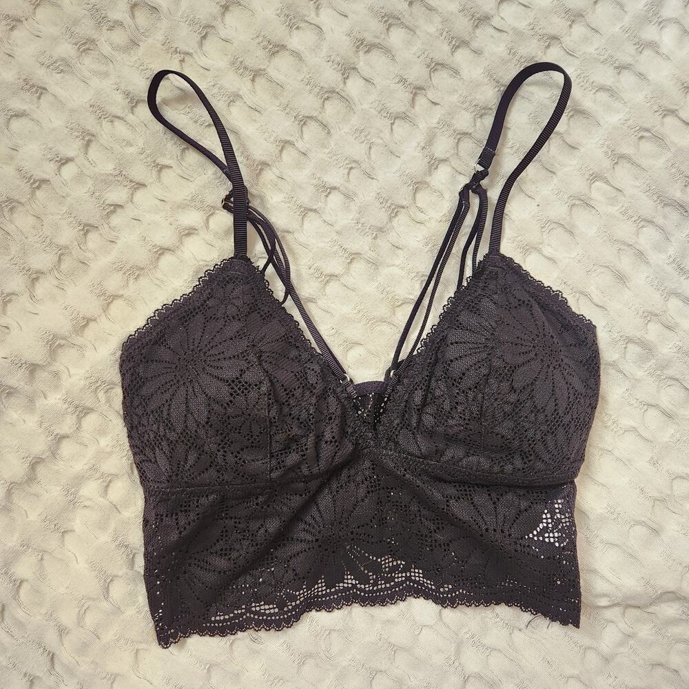 Aerie Sz S Black Lace Halter Bralette Crop Top Boho Festival Hippie Whimsygoth - Picture 2 of 8